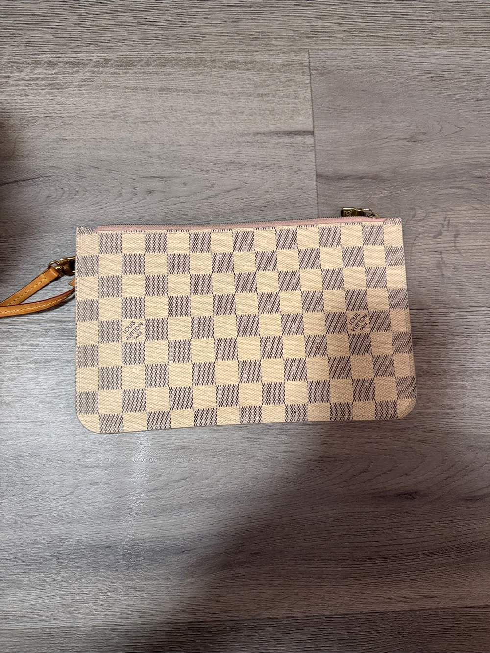 LV Damier Checker Wristlet Clutch - Beige and Light Brown